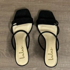Brand New Never Worn - Black Suede Square-Toe High Heel Sandals